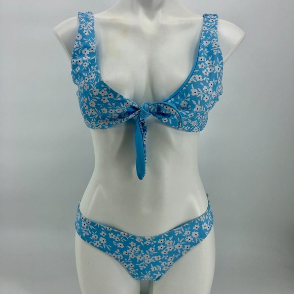 Zaful Blue Floral "ditsy" tie front bikini set Medium - Picture 1 of 5